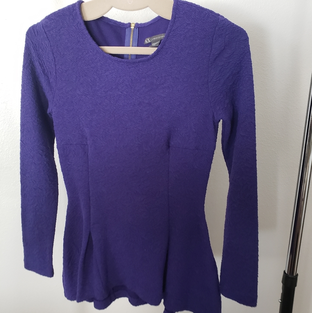 Armani Exchange Long Sleeve Peplum Top w/ Zippered Back, Size XSmall